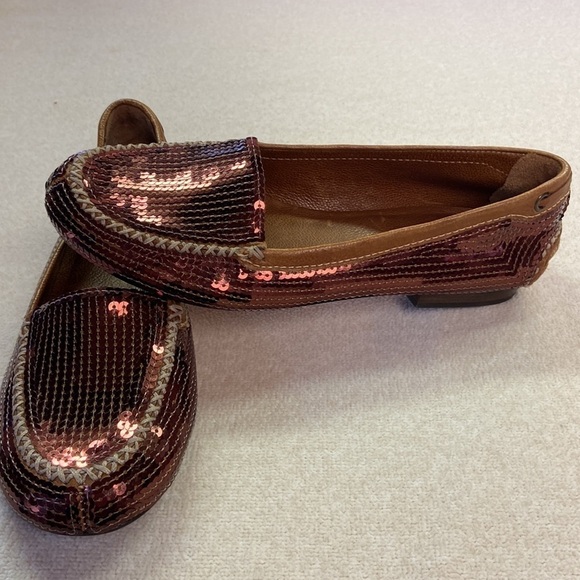 Talbots Bronze Sequined Loafer Flats Leather Upper Size 7 - Picture 1 of 10